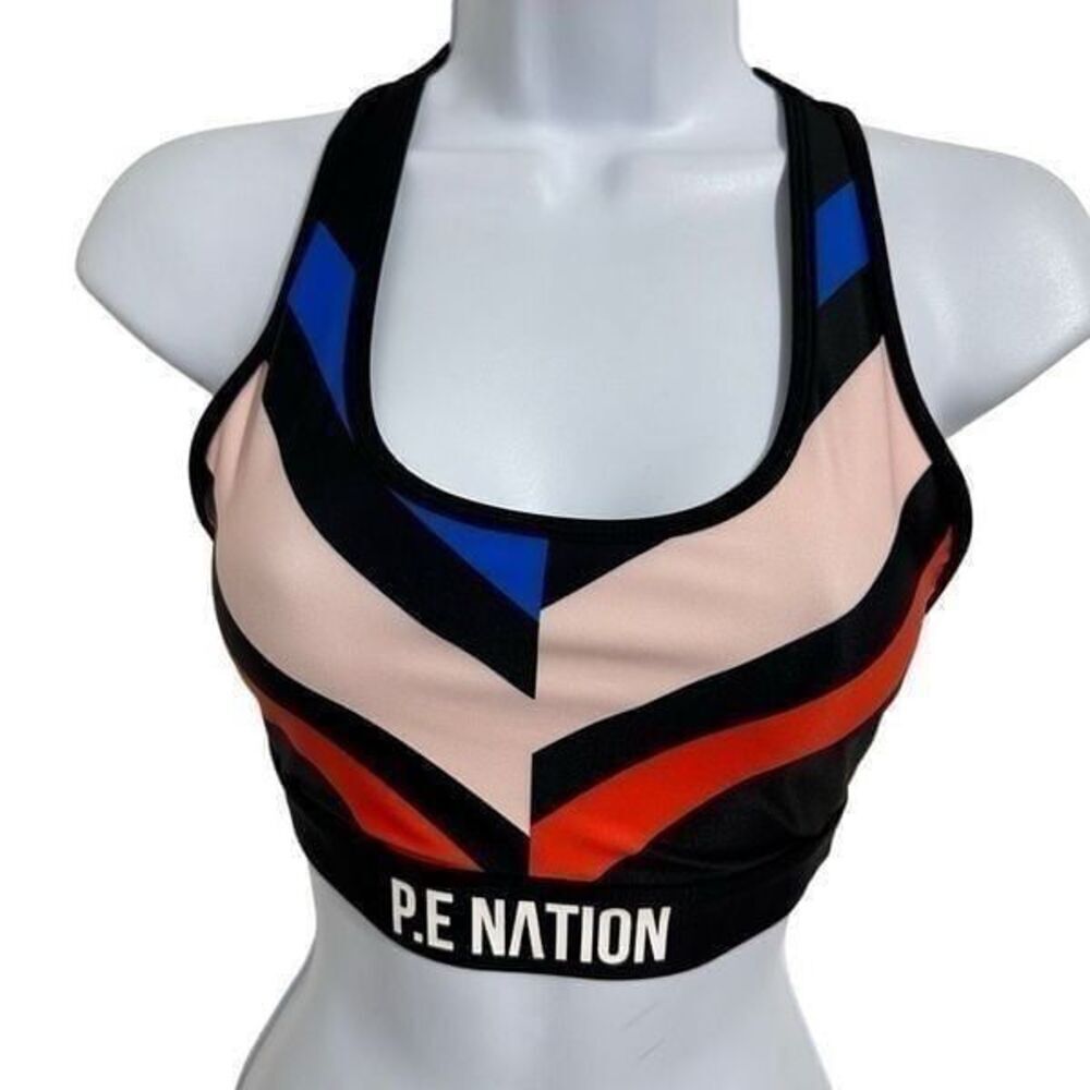 P.E Nation black, red and pink stripe sports bra  size XS. A584